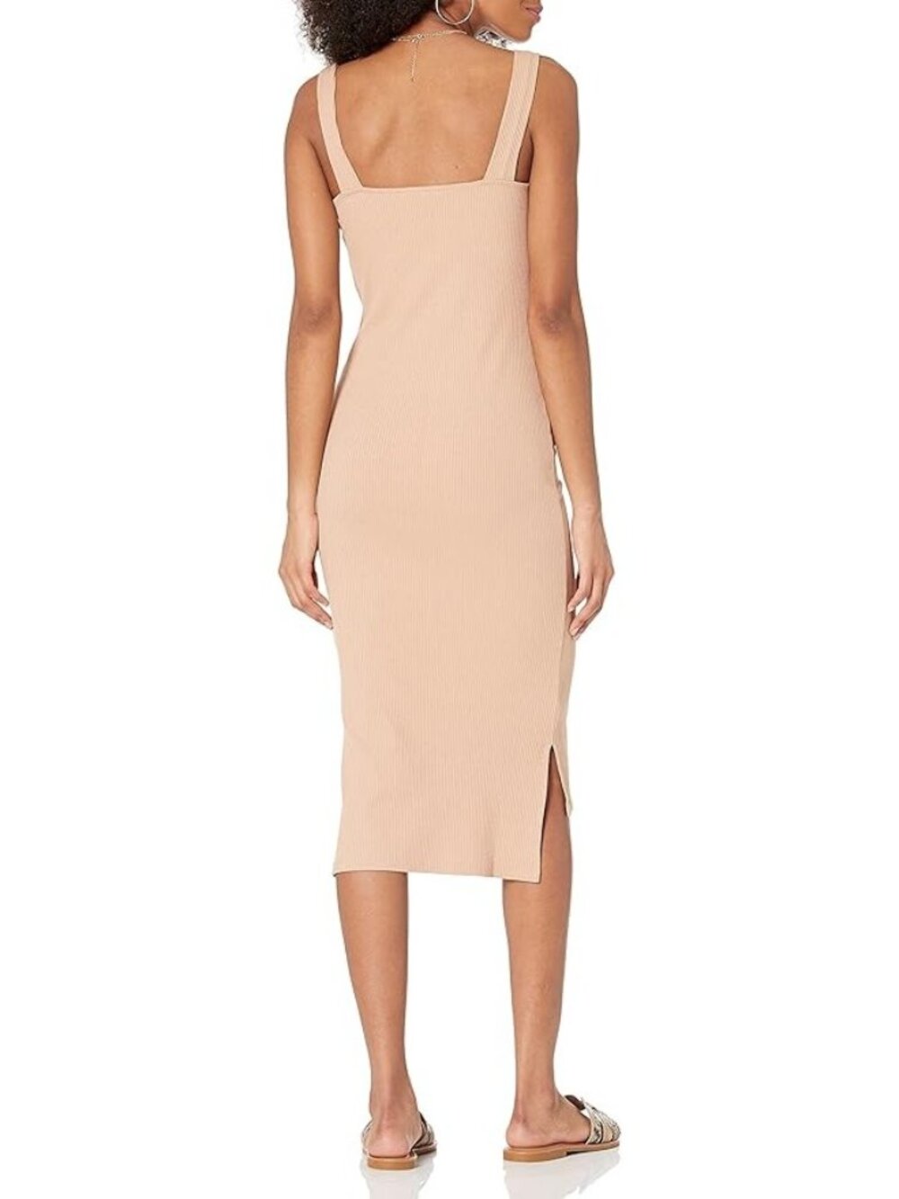 The Drop Amelia Square Neck Strappy Bodycon Midi Tank Dress Large Rose Dust